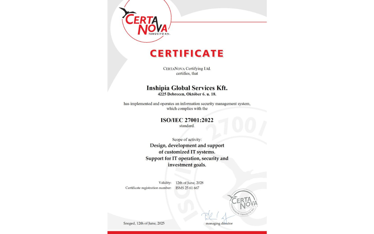 ISO 27001-es Tanúsítvány